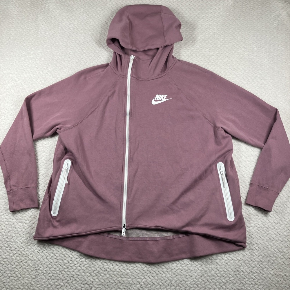Nike Tech Fleece Zip Up Hoodie Cape Sweatshirt Women's XL Lilac Swoosh Athletic‎